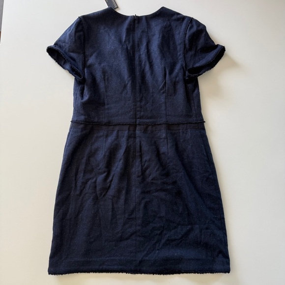 Banana Republic-Navy Blue-Wool Blend-Tweed-Speckled-Fringe-NWT-Sheath Dress-12 P - Picture 4 of 16